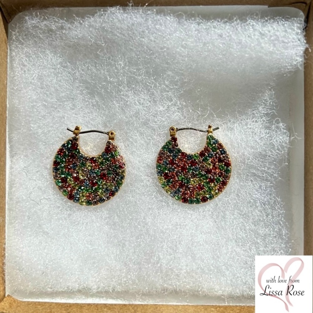 Rainbow Jewel-colored Pavé Glass Disc Vibrant Earrings (J. Crew)